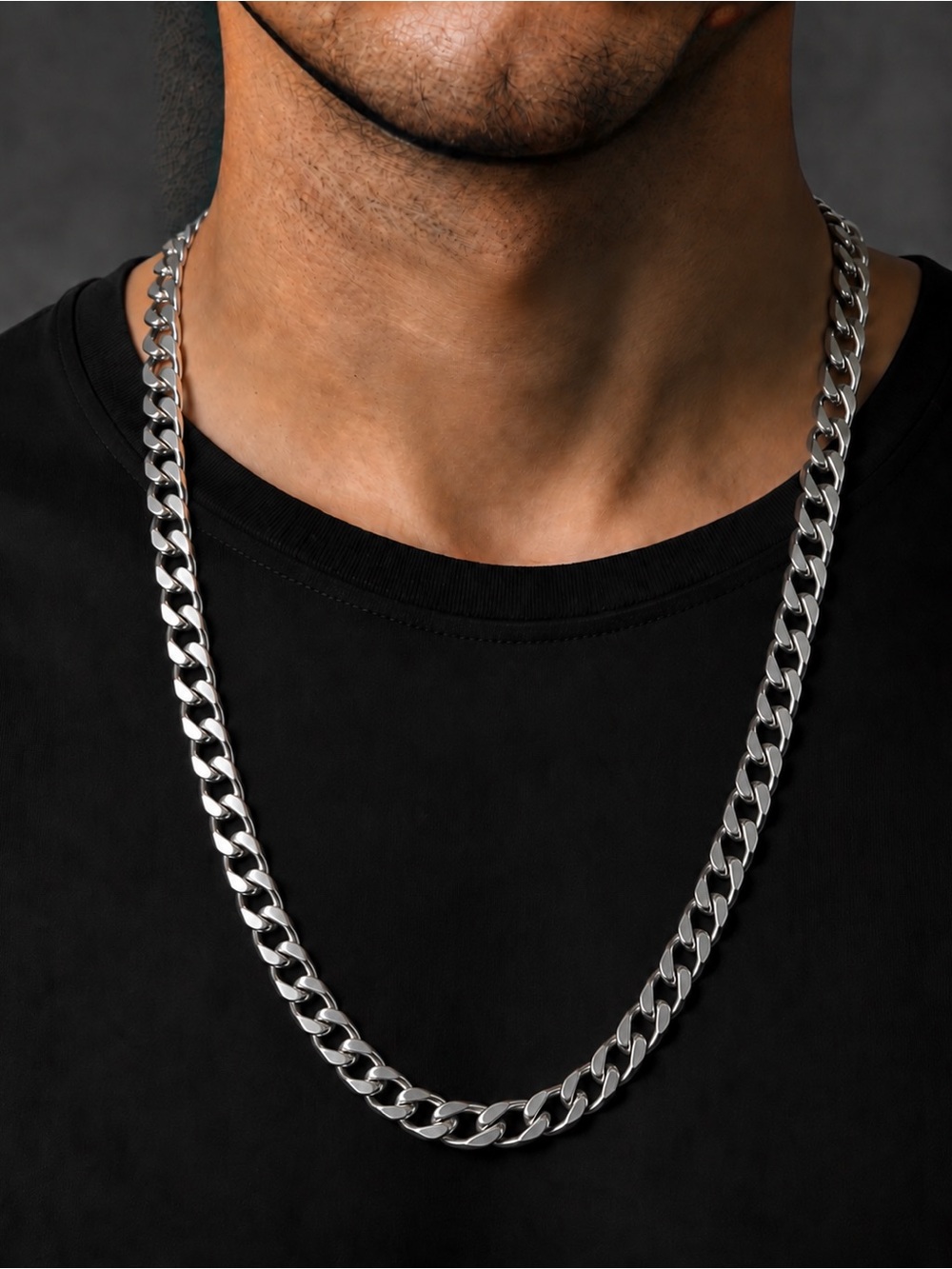 Men’s 11mm Stainless Steel Cuban Link Curb Chain Necklace 24” Silver Tone